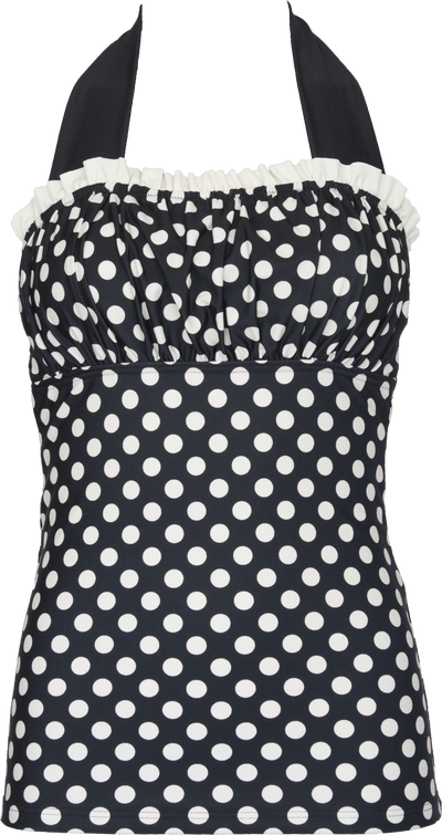 Ruched Square Halter - Black Cream Retro Dots - FINAL SALE - DM Fashion