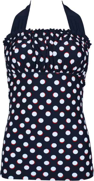 Ruched Square Halter Nautical Blue Red Dots - FINAL SALE - DM Fashion
