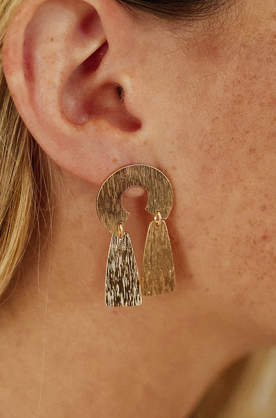 Gold 2 Drop Texture Earrings - FINAL SALE