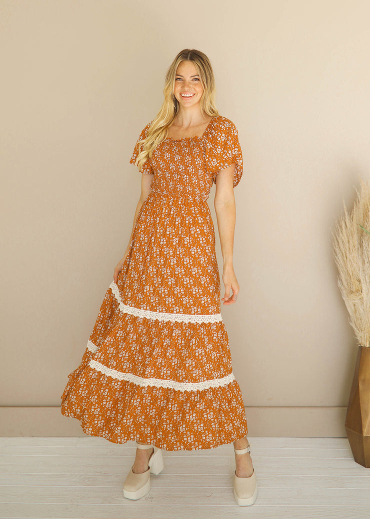 Emmy Floral Rust Maxi Dress - FINAL SALE