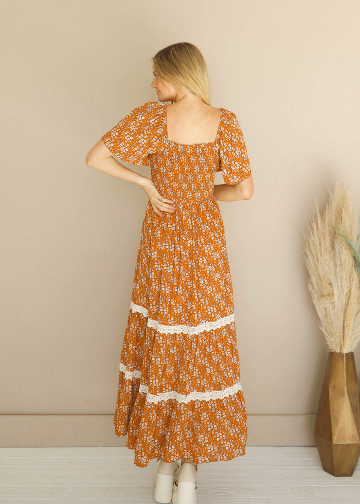 Emmy Floral Rust Maxi Dress - FINAL SALE