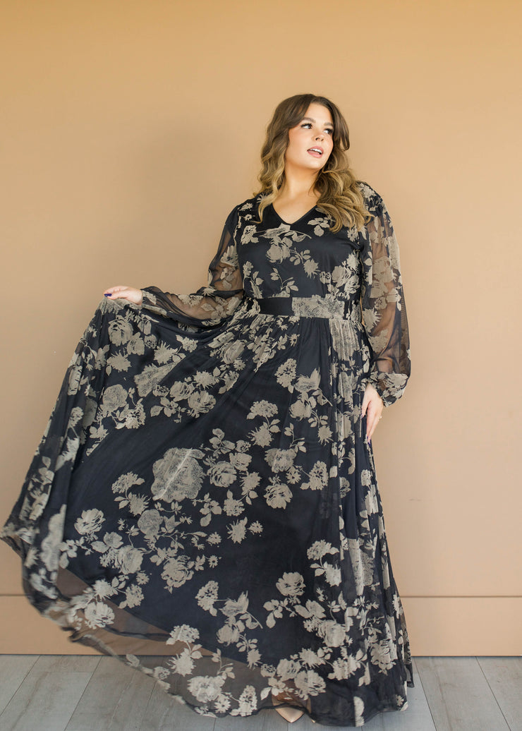 Adoria Black Floral Velvet Maxi - DM Exclusive - Restocked