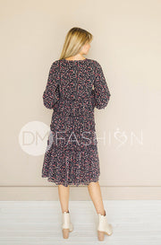 Becca Black Floral Midi Dress -  DM Exclusive - Nursing Friendly - Maternity Friendly