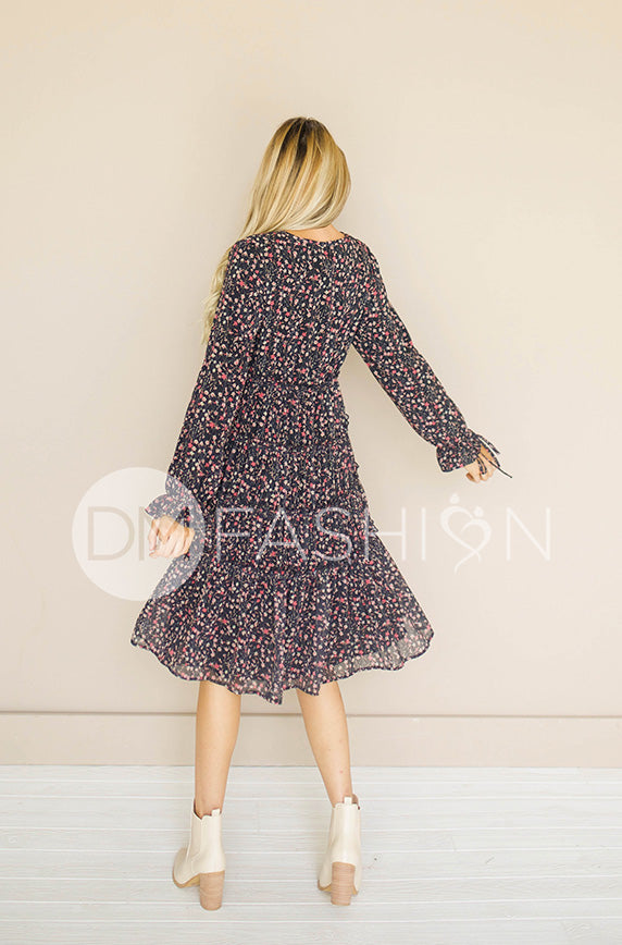 Becca Black Floral Midi Dress -  DM Exclusive - Nursing Friendly - Maternity Friendly