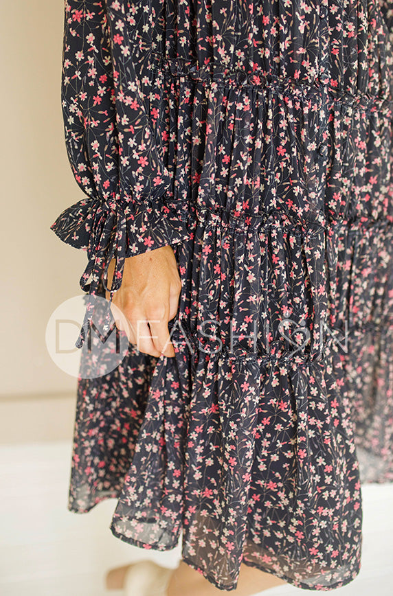 Becca Black Floral Midi Dress -  DM Exclusive - Nursing Friendly - Maternity Friendly