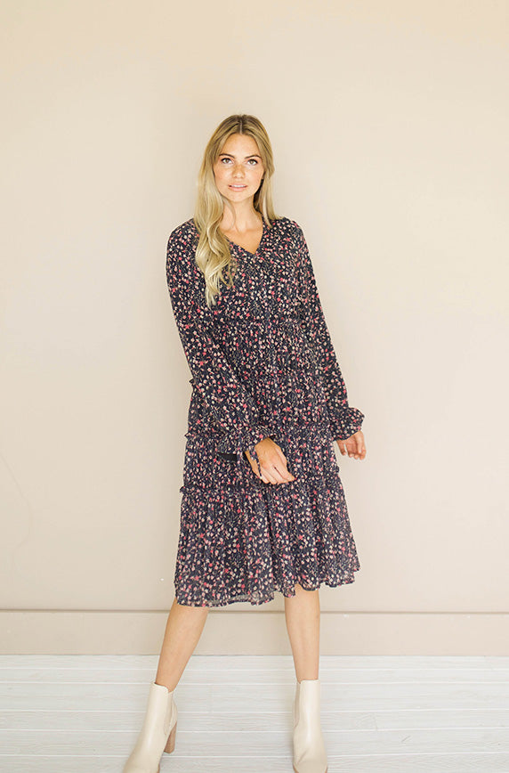 Becca Black Floral Midi Dress -  DM Exclusive - Nursing Friendly - Maternity Friendly