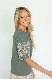 Enchanted Embroidered Hunter Green Top - FINAL SALE
