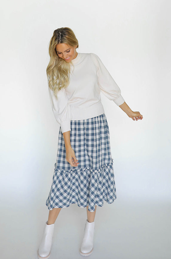 Check It Out Blue Gingham Skirt- FINAL SALE