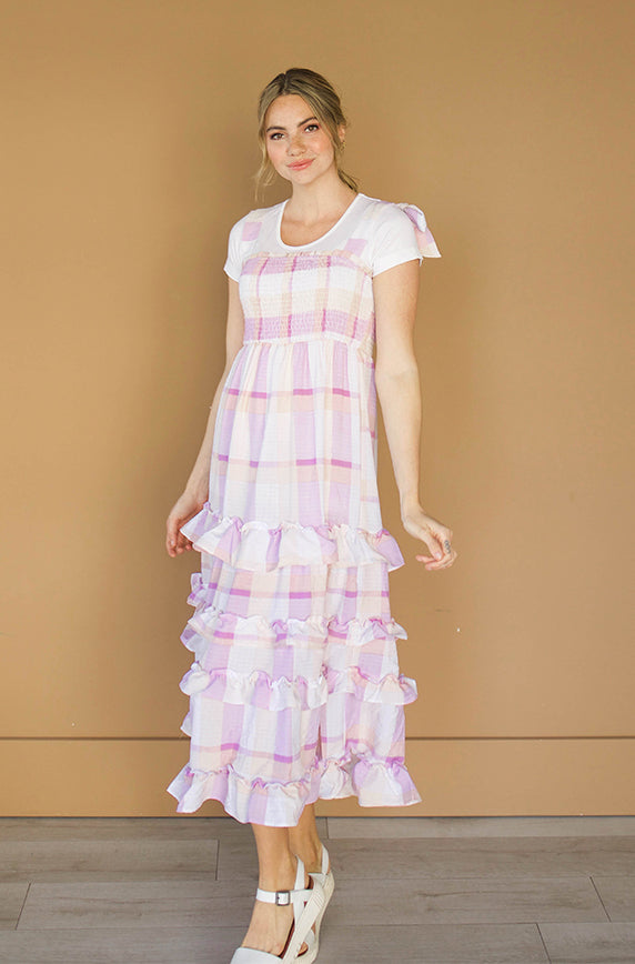 Clarissa Lilac Plaid Midi Dress - Maternity Friendly - FINAL SALE - FINAL FEW