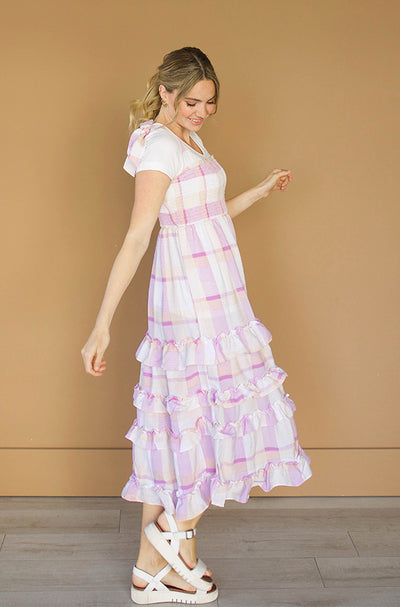 Clarissa Lilac Plaid Midi Dress - Maternity Friendly - FINAL SALE - FINAL FEW