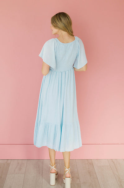 Amelia Light Blue Midi Dress - Maternity Friendly - FINAL SALE - FINAL FEW