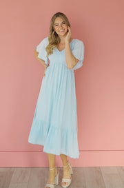 Amelia Light Blue Midi Dress - Maternity Friendly - FINAL SALE