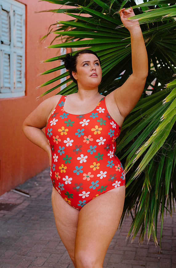 Scoop Neck One Piece - Peace N' Love Cherry Red – DM Fashion