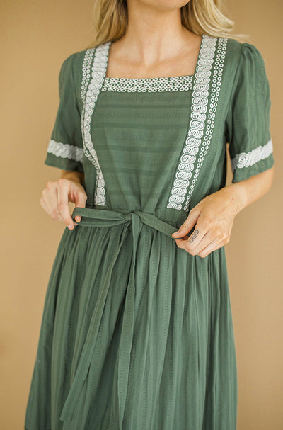 Geneva Olive Embroidered Dress  - FINAL FEW