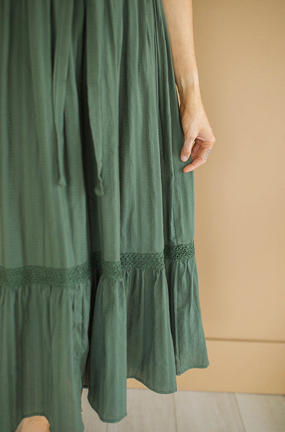 Geneva Olive Embroidered Dress  - Restocked
