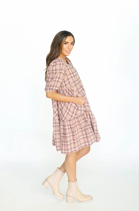 Mad About Plaid Mauve Dress - Maternity Friendly - FINAL SALE