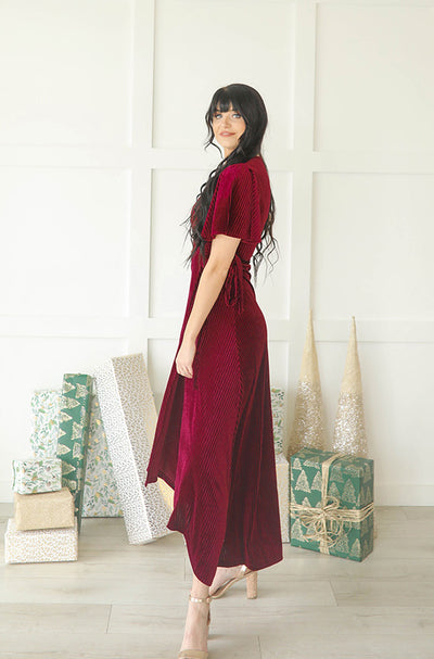 Addison Ribbed Velvet Merlot Dress - FINAL FEW - FINAL SALE