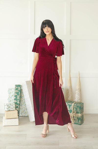 Addison Ribbed Velvet Merlot Dress - FINAL FEW - FINAL SALE