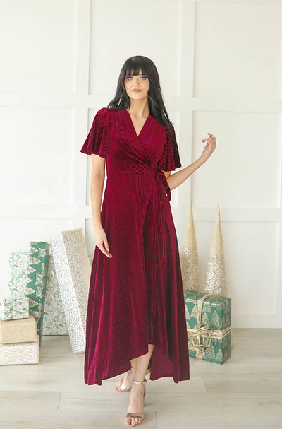 Addison Ribbed Velvet Merlot Dress - FINAL FEW - FINAL SALE