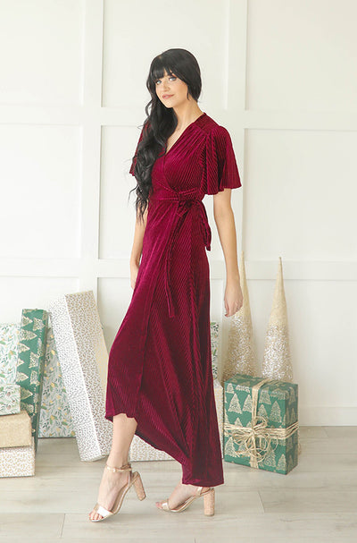 Addison Ribbed Velvet Merlot Dress - FINAL FEW - FINAL SALE