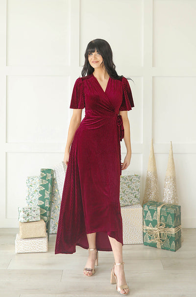 Addison Ribbed Velvet Merlot Dress - FINAL FEW - FINAL SALE