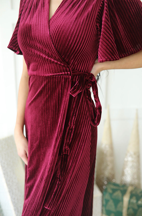 Addison Ribbed Velvet Merlot Dress - FINAL FEW - FINAL SALE