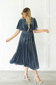 Vienna Slate Blue Velvet Lace Dress - FINAL FEW