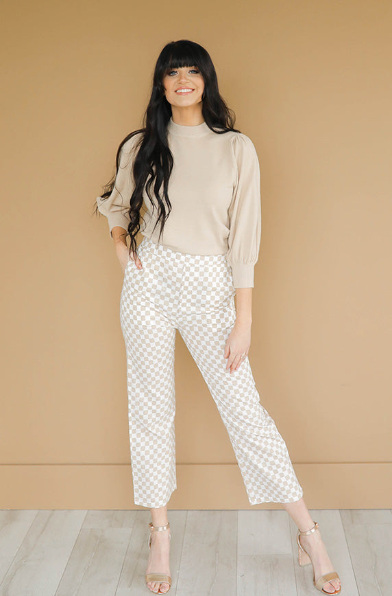 Jo Taupe Checkered Pants - FINAL SALE - FINAL FEW