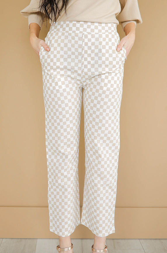 Jo Taupe Checkered Pants - FINAL SALE - FINAL FEW