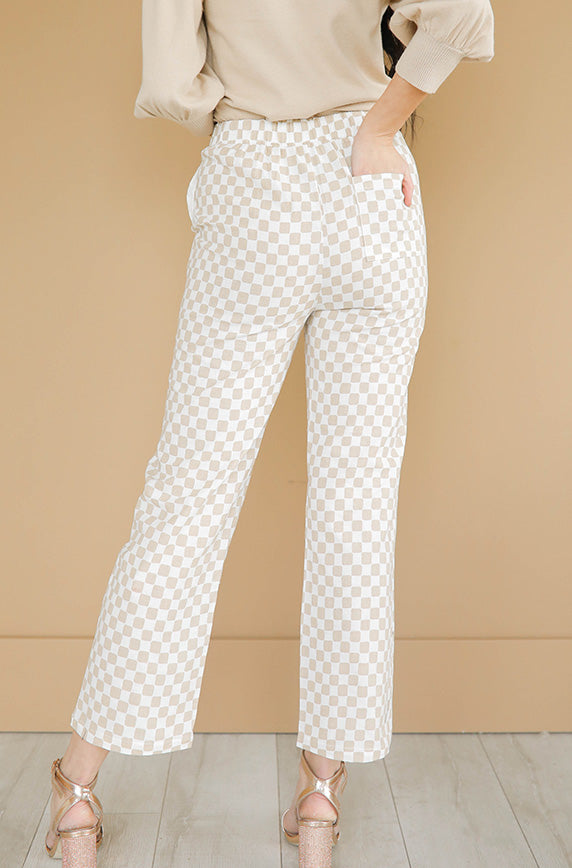 Jo Taupe Checkered Pants - FINAL SALE - FINAL FEW