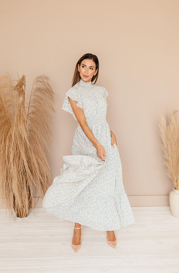 Skyler Blue Blossoms Smocked Maxi Dress – DM Exclusive Maternity Friendly - FINAL SALE