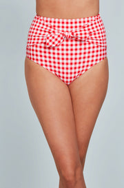 Front Tie High Waist Bottom - Cherry Red Gingham - Restocked