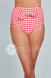 Front Tie High Waist Bottom - Cherry Red Gingham - Restocked