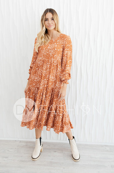 Hanna Rust Floral Dress - DM Exclusive - Maternity Friendly - FINAL SALE - FINAL FEW