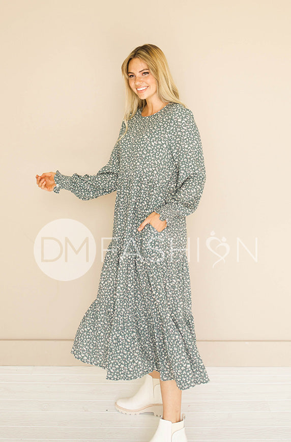 Hanna Jade Green Floral Dress - DM Exclusive - Maternity Friendly