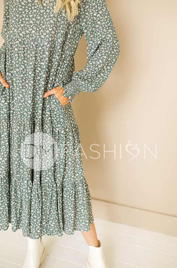 Hanna Jade Green Floral Dress - DM Exclusive - Maternity Friendly