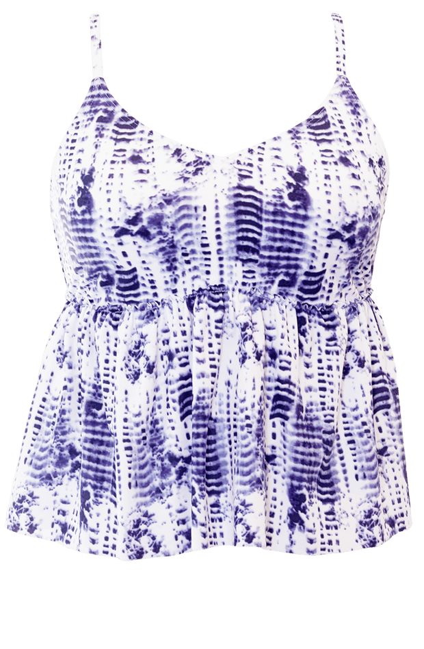 V Peplum Tankini - Navy Tie Dye - FINAL SALE - DM Fashion