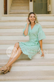 Colette - Sage Ruffle Striped Dress -  Nursing Friendly - FINAL SALE