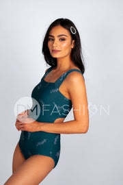 Square Neck One Piece - Teal Etched Floral