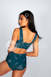 Square Neck One Piece - Teal Etched Floral