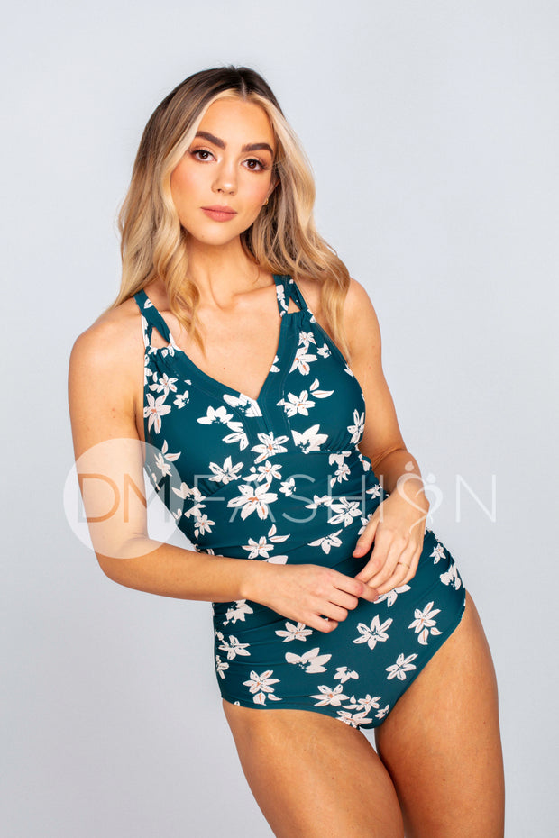 Ruched V-Neck One Piece - Fiji Floral