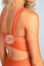 Square Neck One Piece - Rust Ribbed