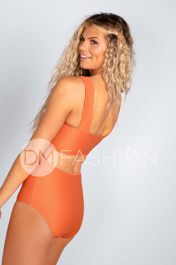 Square Neck One Piece - Rust Ribbed