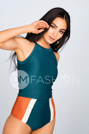 Ribbed Midkini Top - Teal