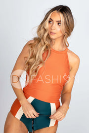 Ribbed Midkini Top - Rust