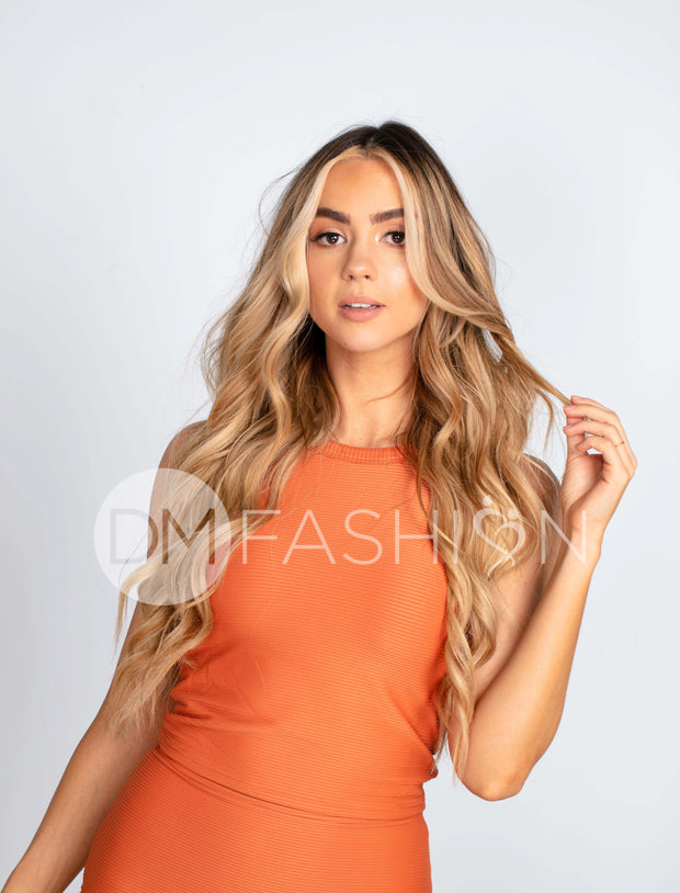 Ribbed Midkini Top - Rust