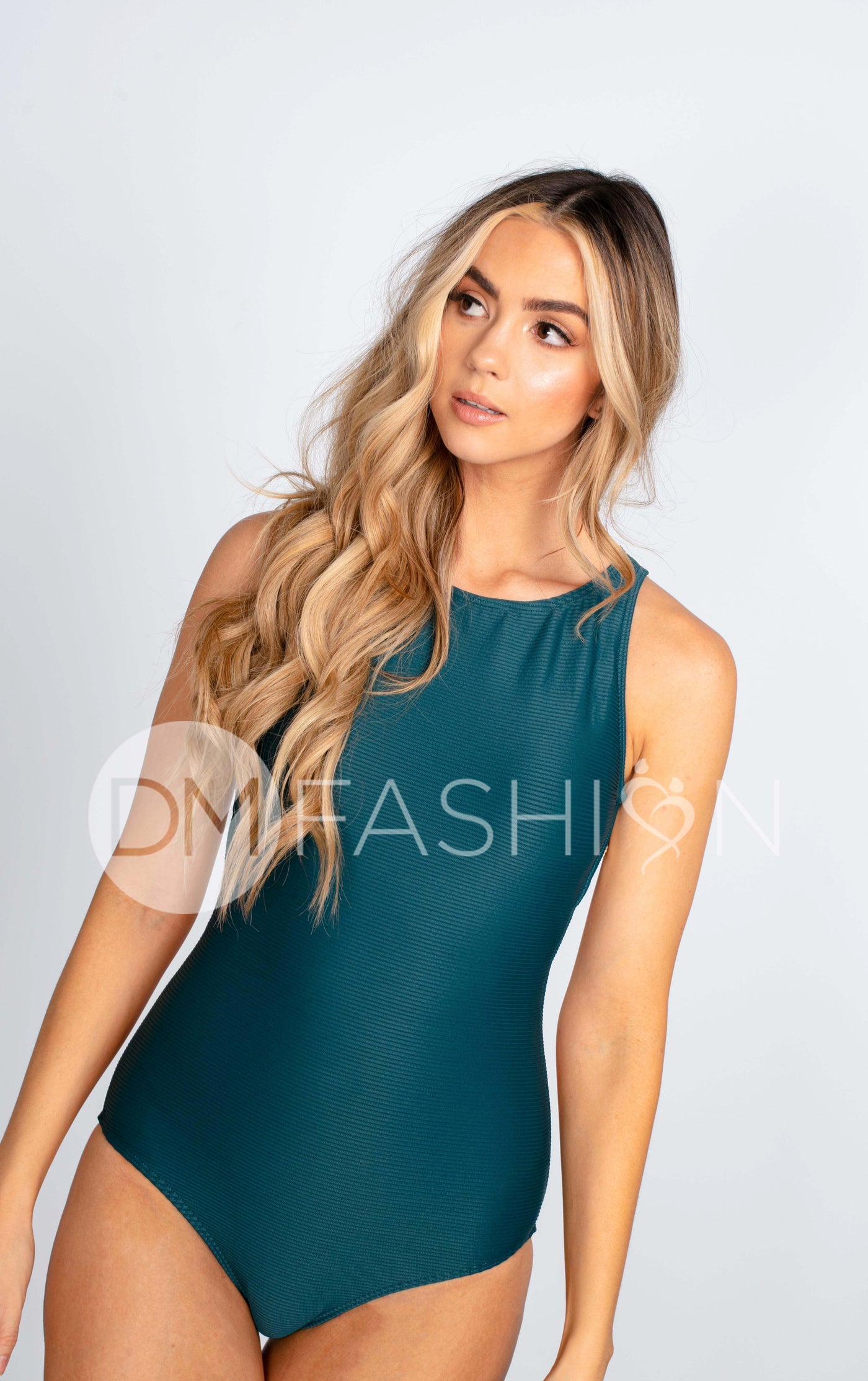 High Neck Contrast Back One Piece - Jungle Ribbed Color Block