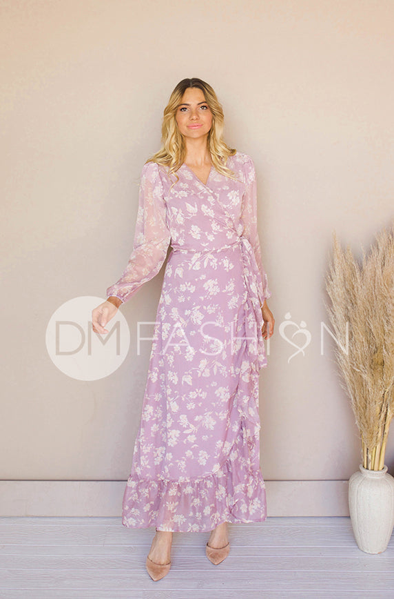 Melanee Orchid Floral Wrap Dress - DM Exclusive