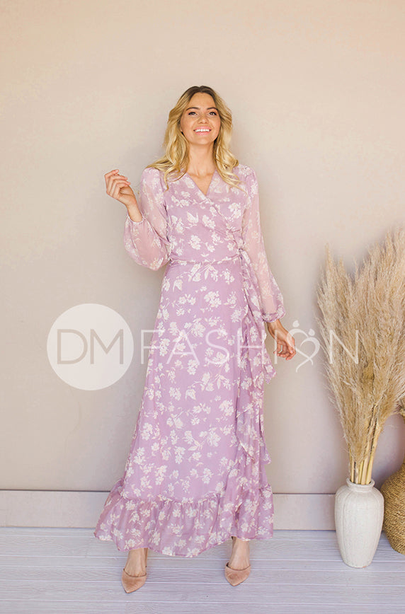 Melanee Orchid Floral Wrap Dress - DM Exclusive