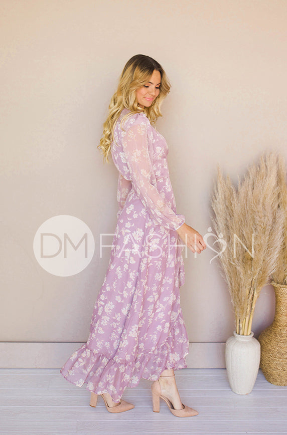 Melanee Orchid Floral Wrap Dress - DM Exclusive - Maternity Friendly - FINAL FEW